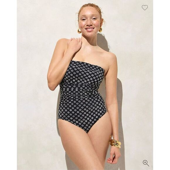 J. Crew Long-torso Gemma ruched bandeau one-piece Faded Black Size 14 NWT CI708 - Picture 1 of 8